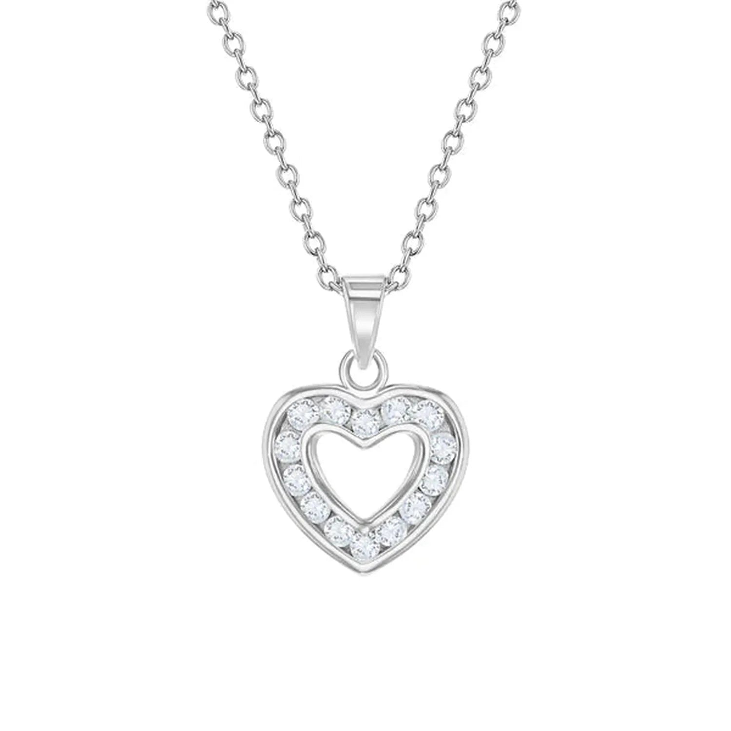 Silver kids CZ heart pendant necklace with sparkling cubic zirconia stones for children