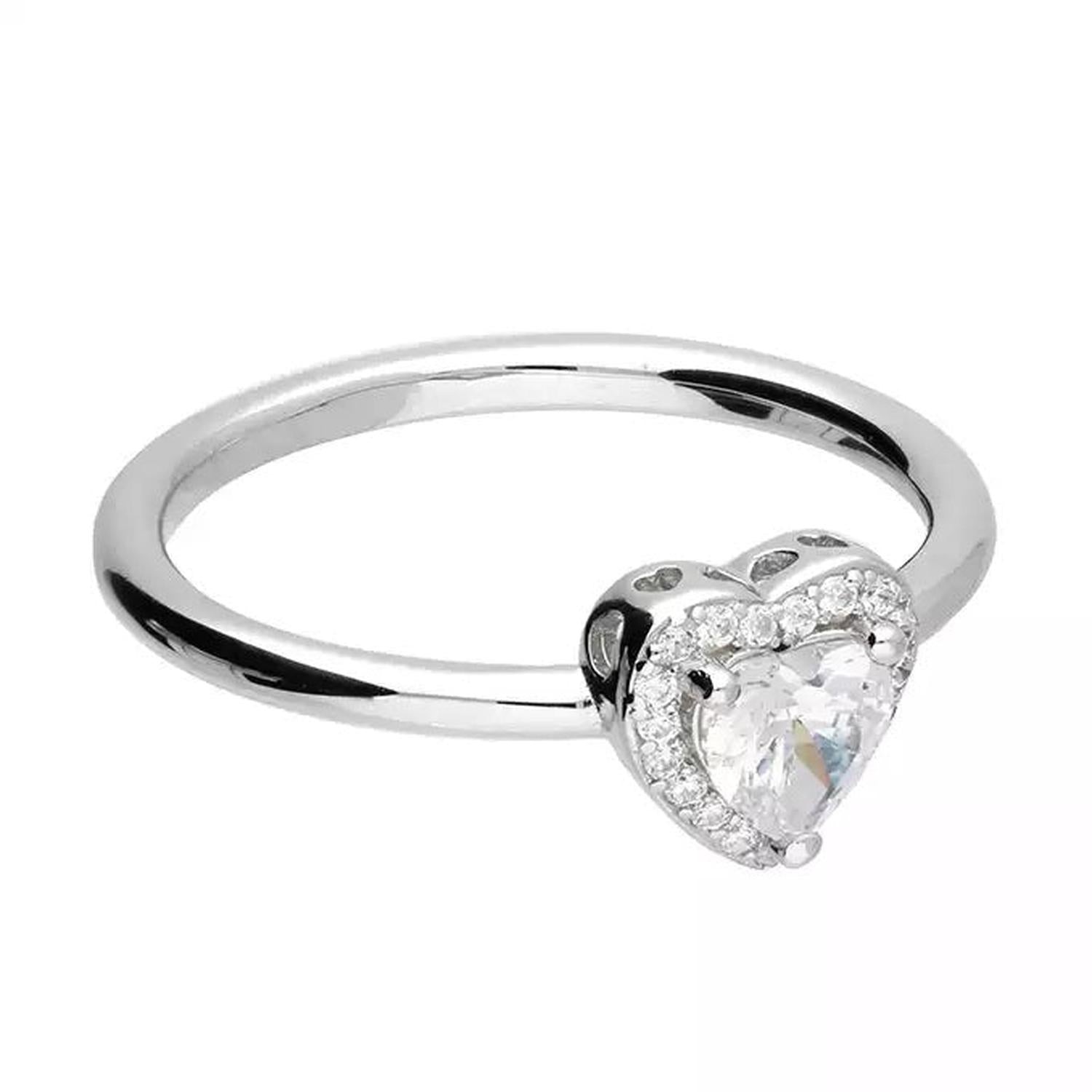 Sterling silver heart CZ ring with clear cubic zirconia stones for women by Melchior Jewellery