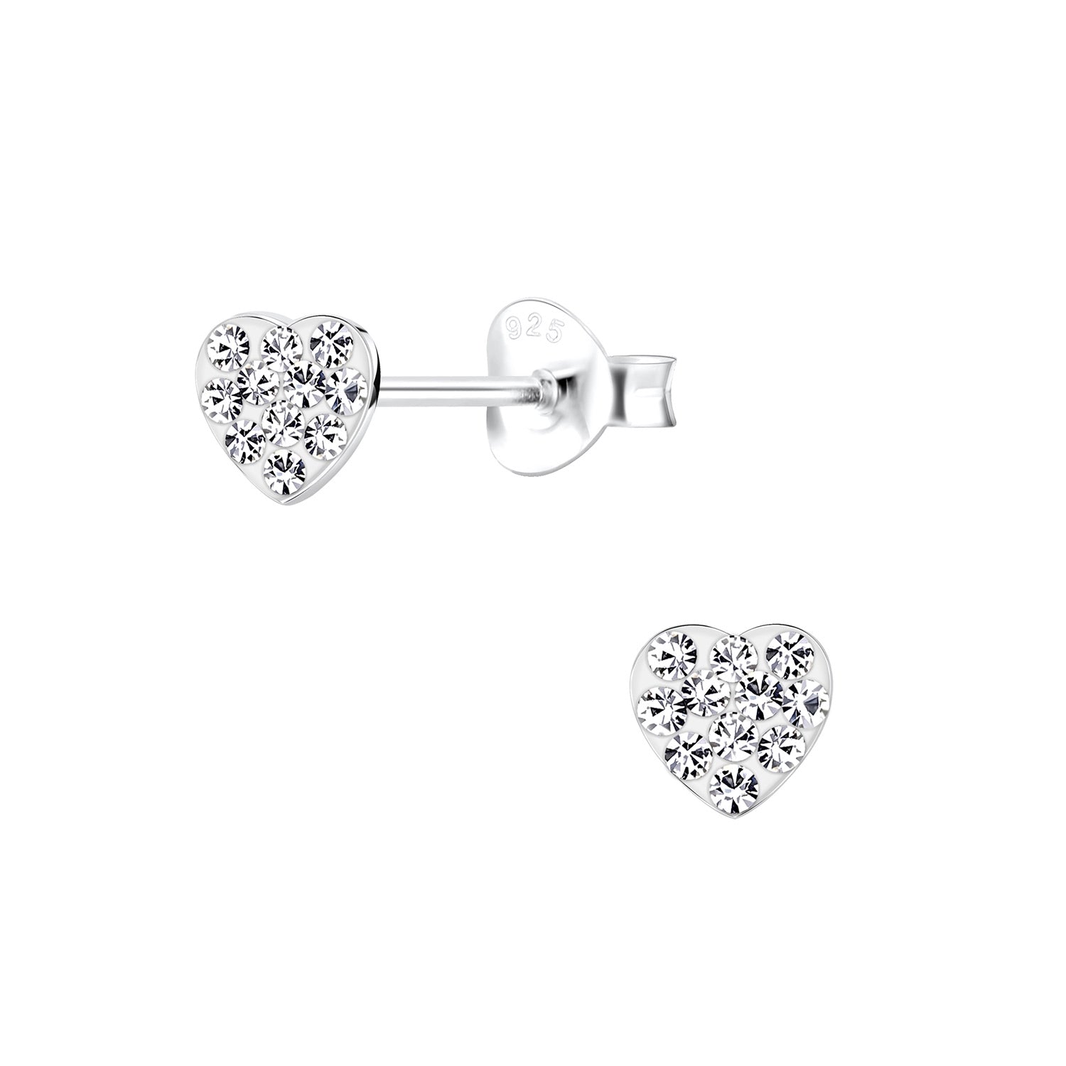 Silver girls heart earrings with sparkling clear crystals by Melchior Jewellery for children
