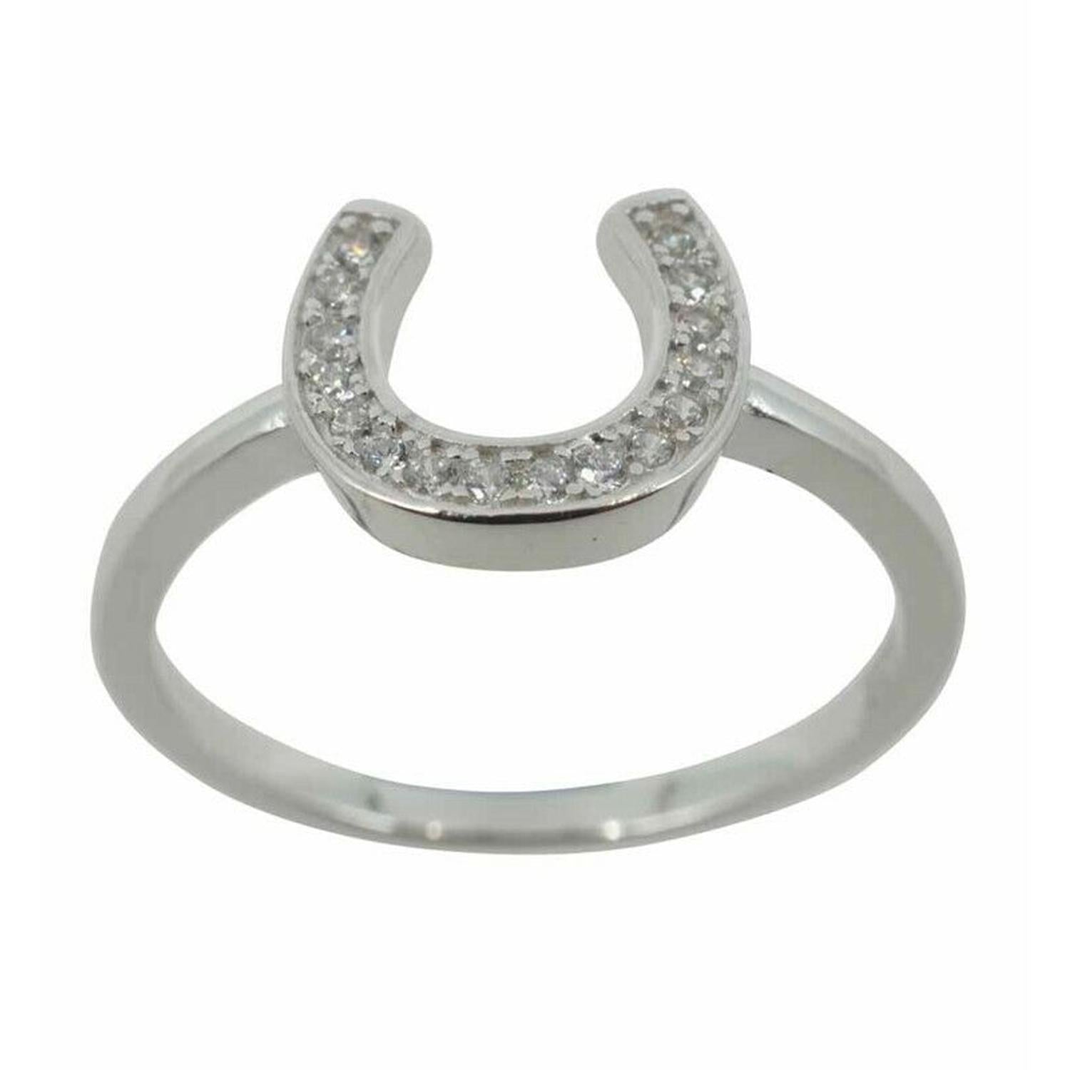 sterling silver Horseshoe CZ Equestrian Ring with clear cubic zirconia stones for women