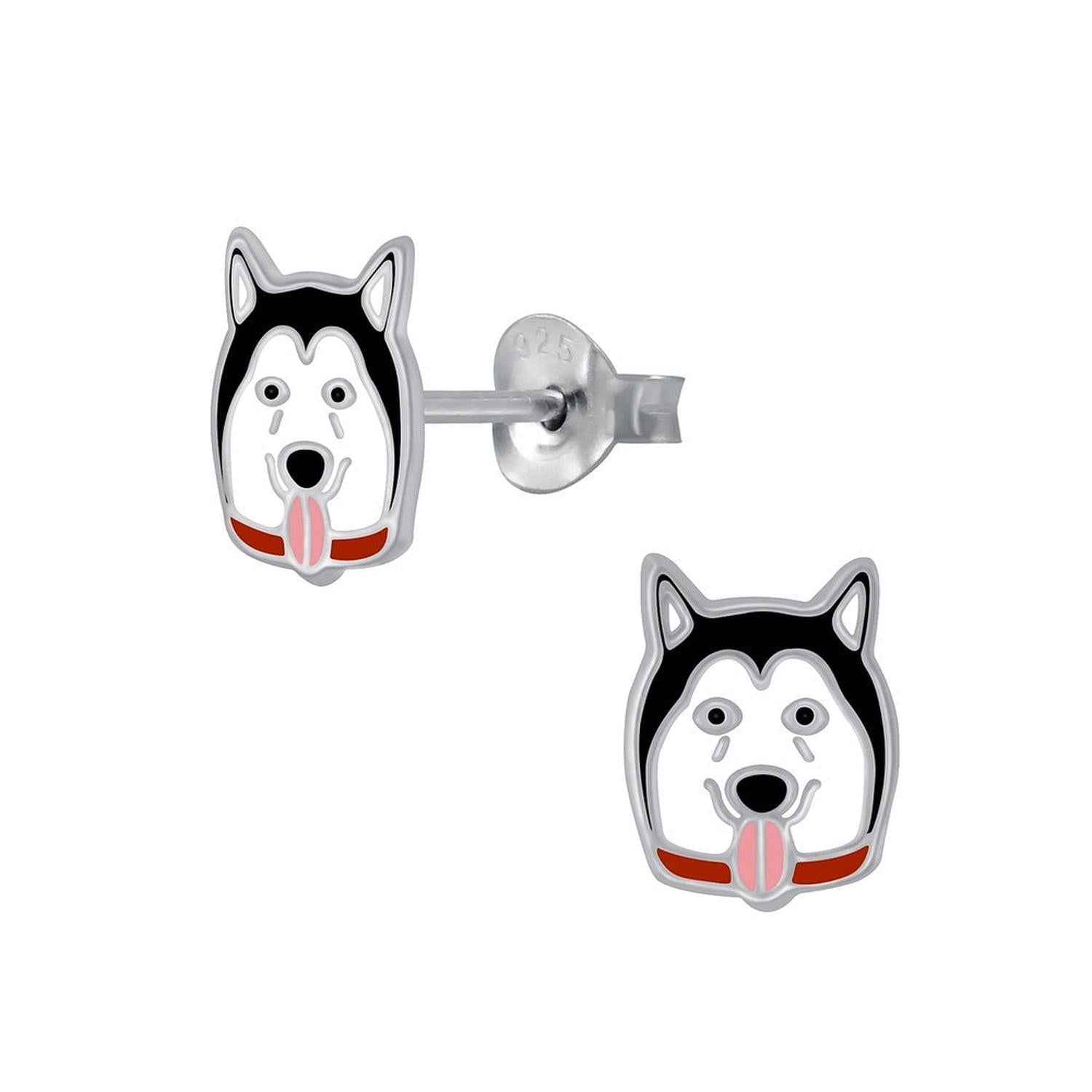 Children's Sterling Silver Huskey Dog Stud Earrings - Melchior Jewellery 