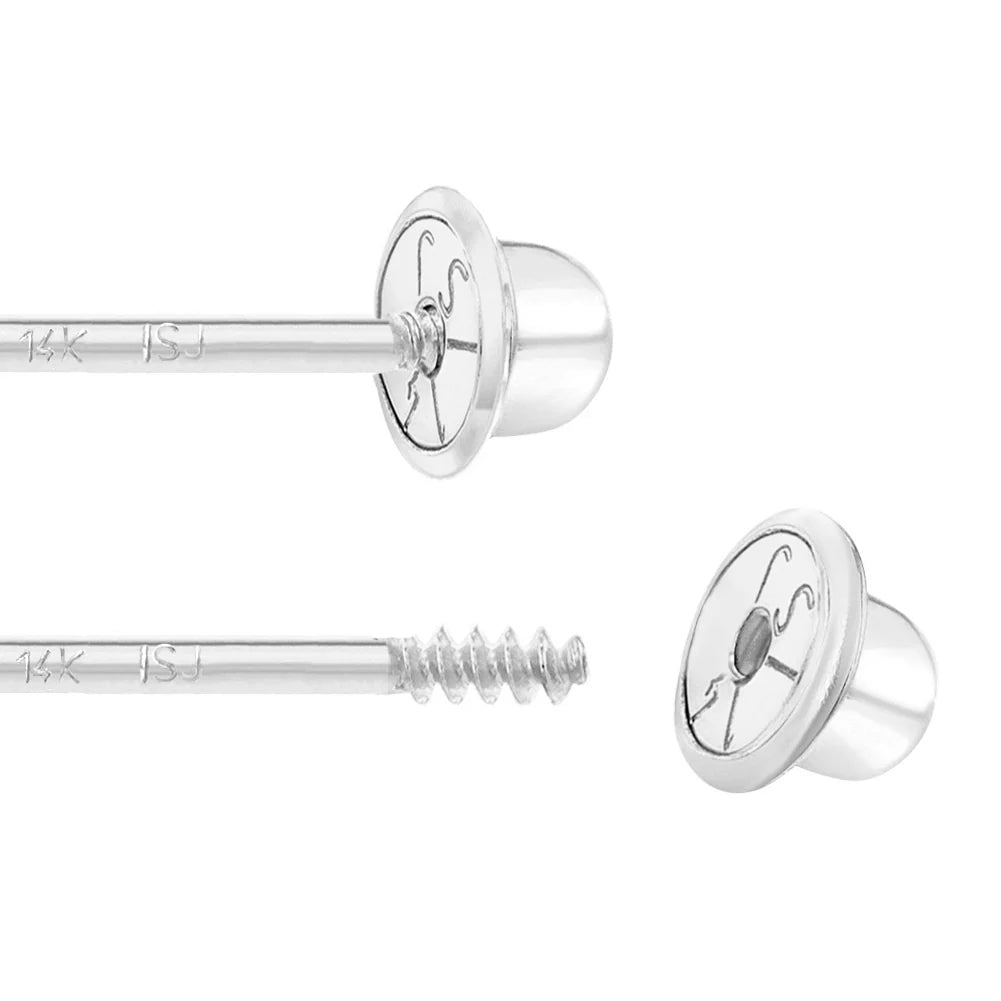 Close-up of 14k gold cross earrings for girls from In Season Jewellery showing screw back detail