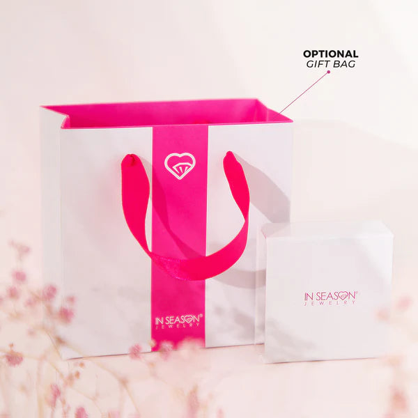 In Season Jewellery white and pink gift bag with box for 14k gold letter F earrings for girls