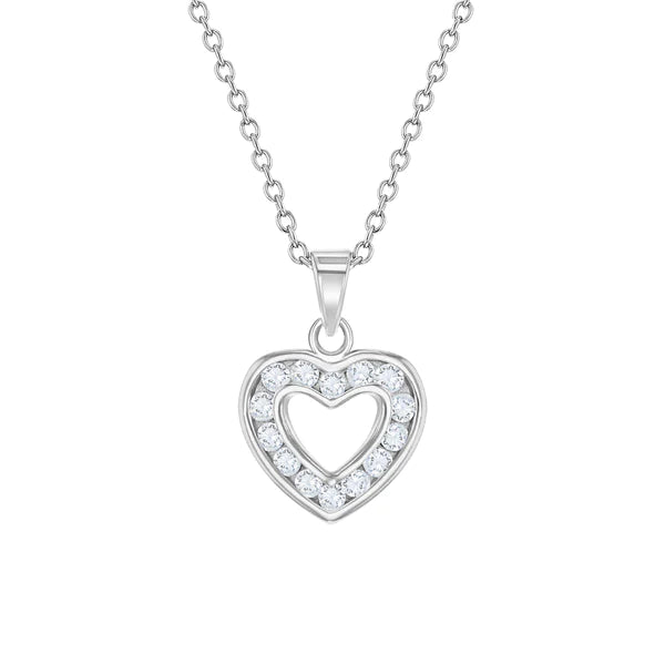 Silver kids CZ heart pendant necklace with sparkling cubic zirconia stones for children