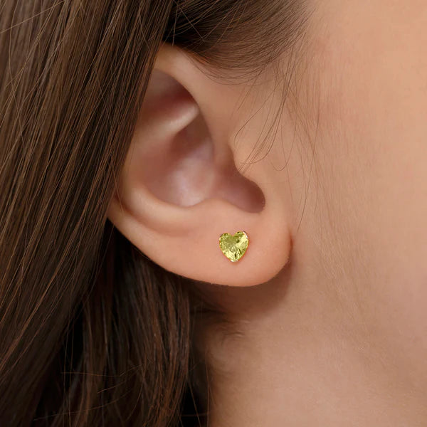 November heart birthstone earrings kids by In Season Jewellery shown on child's ear in heart shape