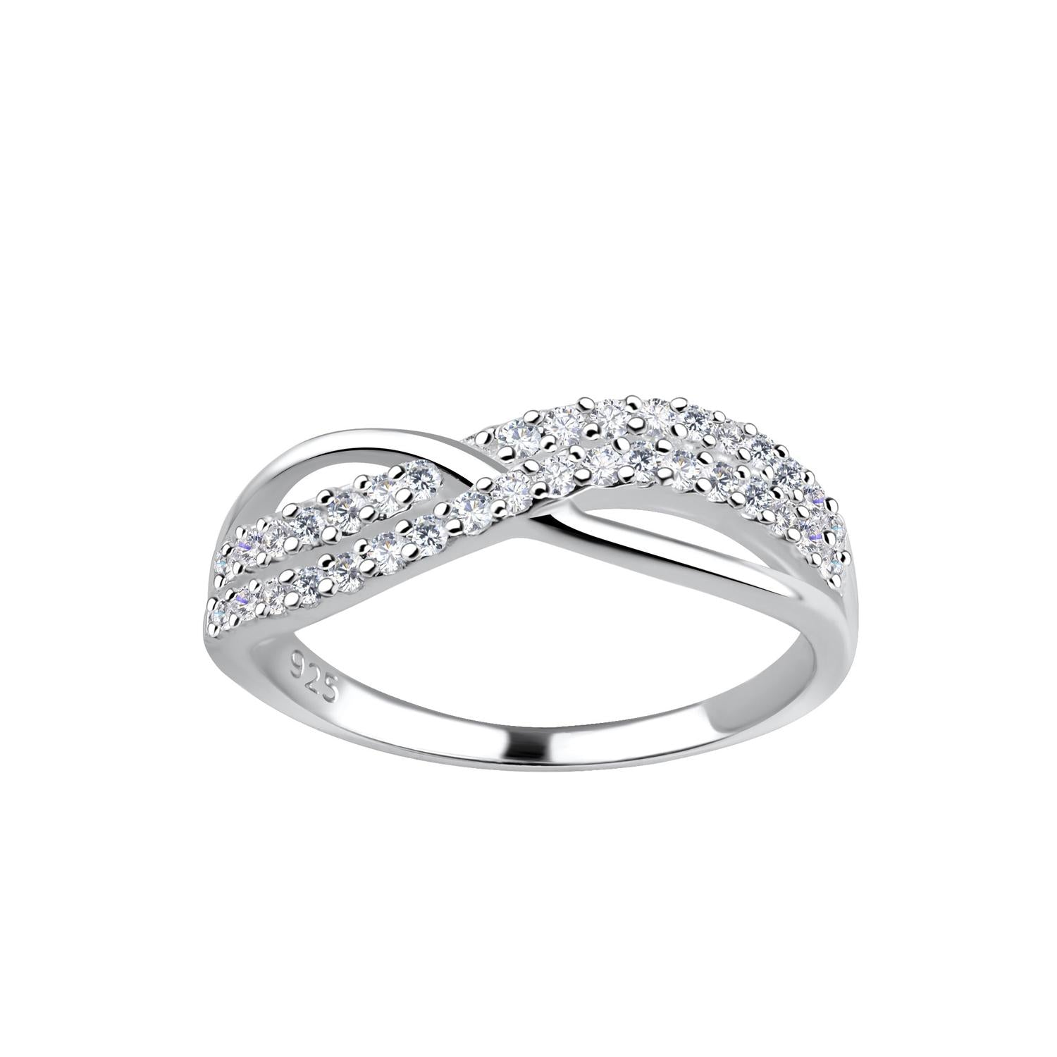 Sterling silver white cubic zirconia twist ring for women by Melchior Jewellery