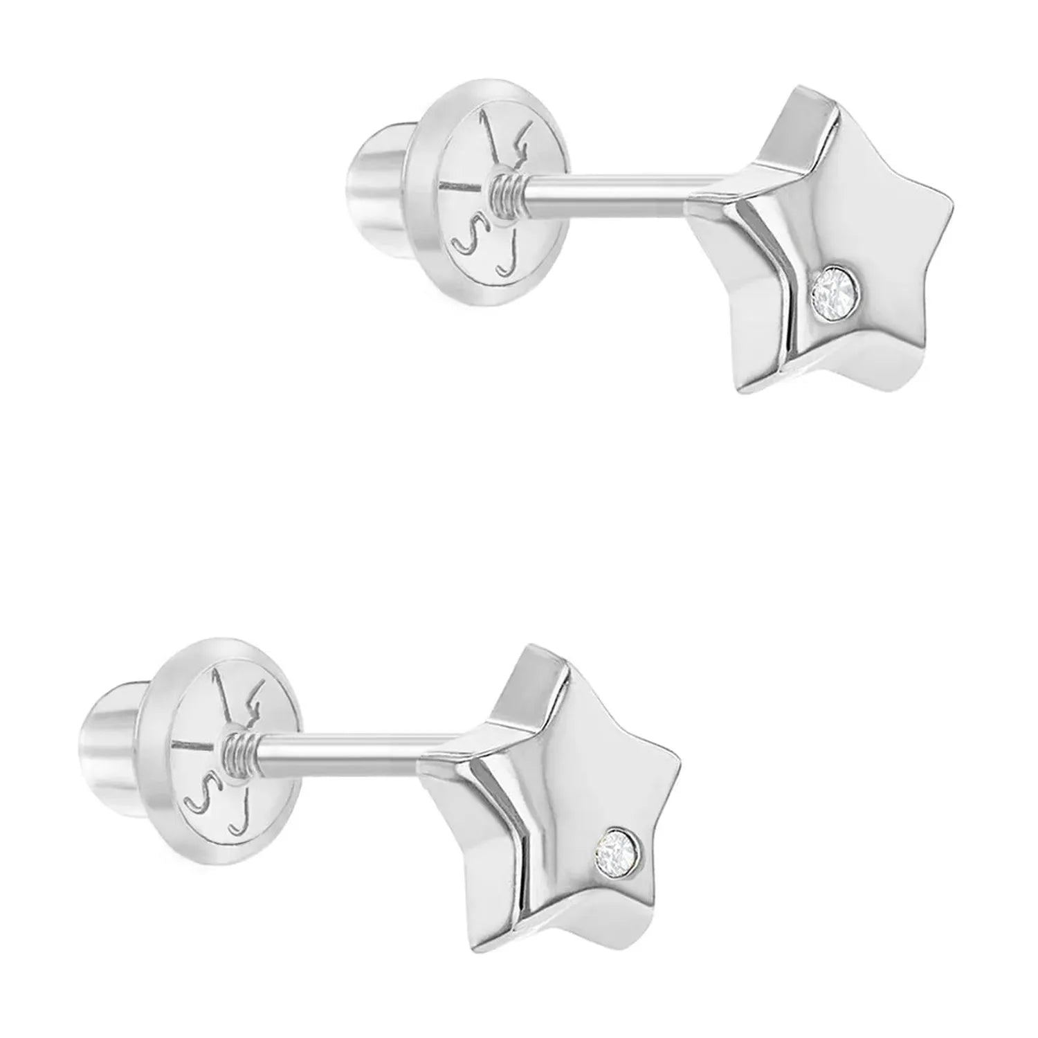 In Season Jewellery 14k white gold diamond star earrings for children with screw back fastening