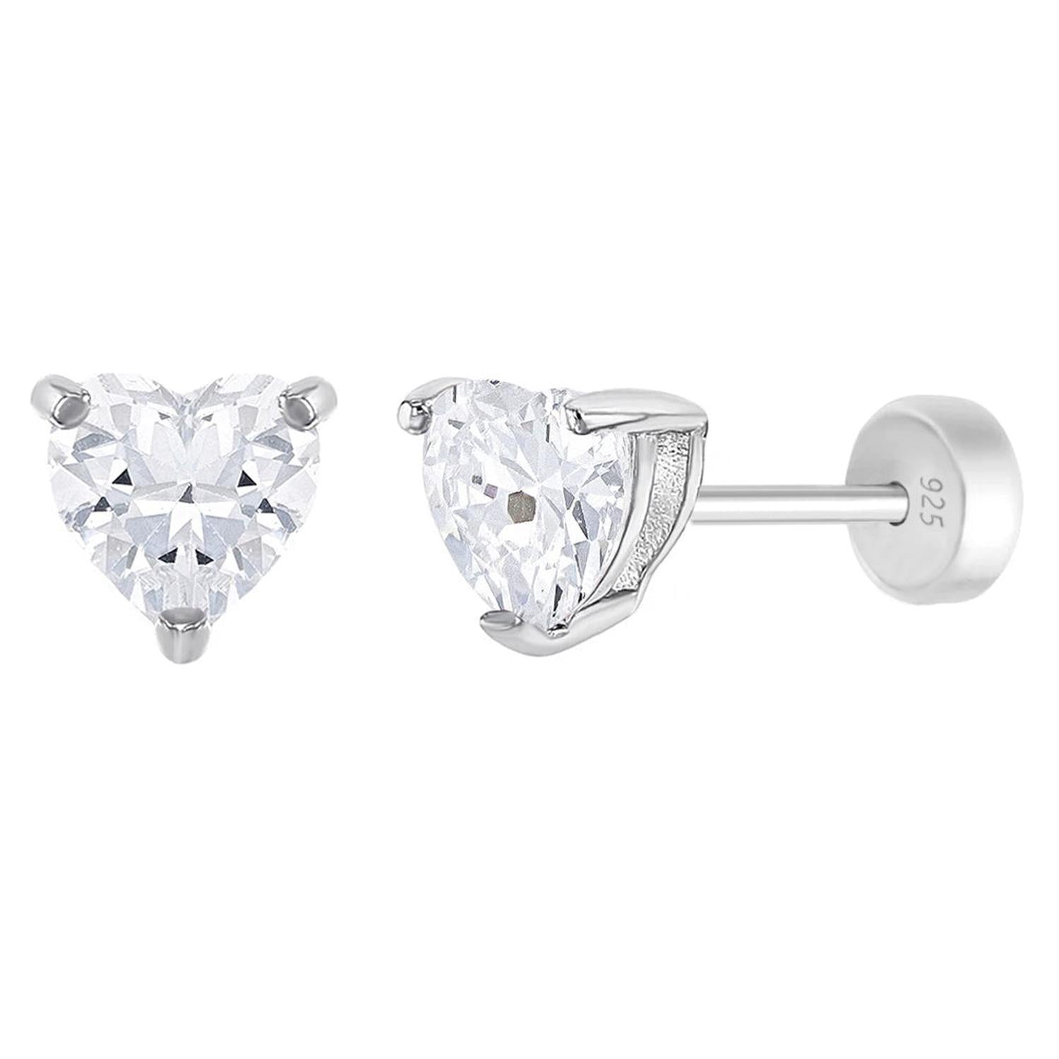Children's sterling silver heart earrings with sparkling clear stones by In Season Jewellery