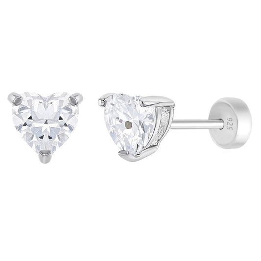 Children's sterling silver heart earrings with sparkling clear stones by In Season Jewellery