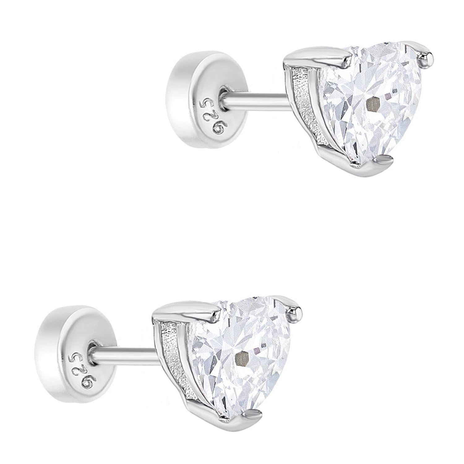 In Season Jewellery childrens sterling silver heart earrings with sparkling gemstone studs