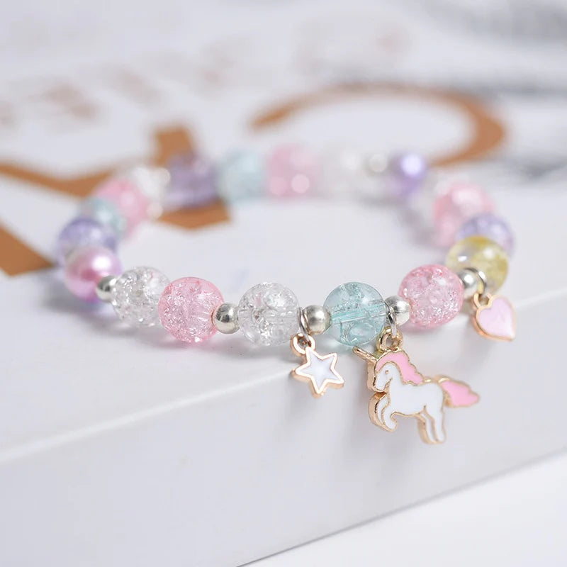 Melchior Jewellery children's unicorn bead bracelet pastel crackle beads with enamel unicorn charm