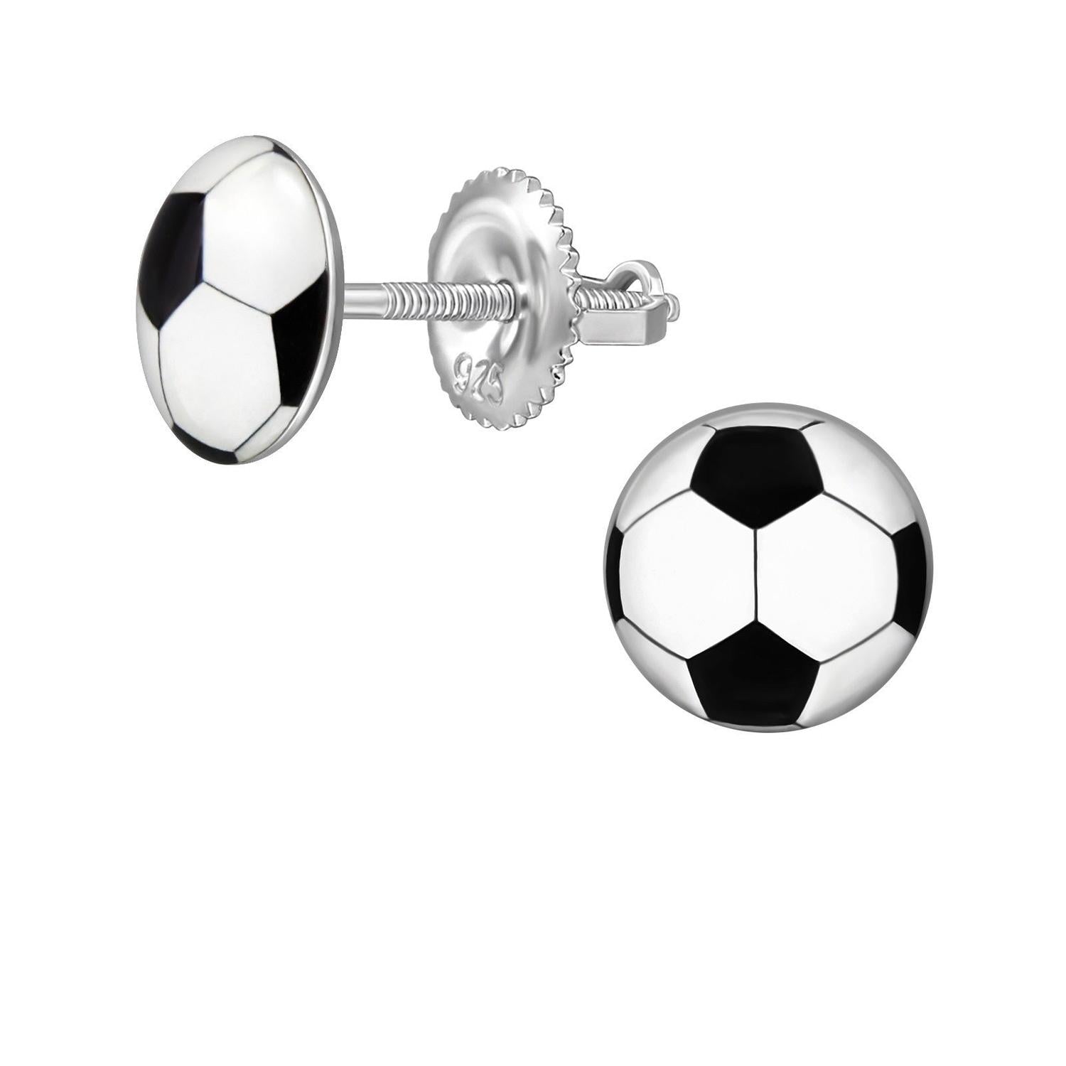 Melchior Kids Football Screw Back Earrings Rhodium Plated - Melchior Jewellery 