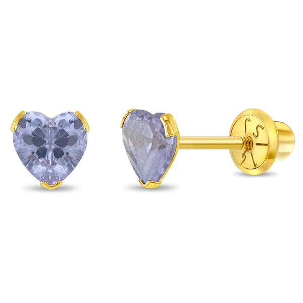 Kids gold birthstone jewellery UK heart-shaped blue stone earrings by In Season Jewellery