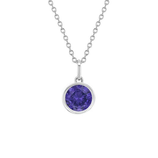 Melchior Jewellery children's February birthstone necklace silver bezel pendant with purple gemstone on fine chain