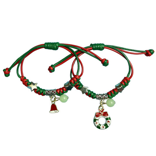 Melchior Jewellery kids sterling silver Christmas bracelet set with festive charms and adjustable red and green cords