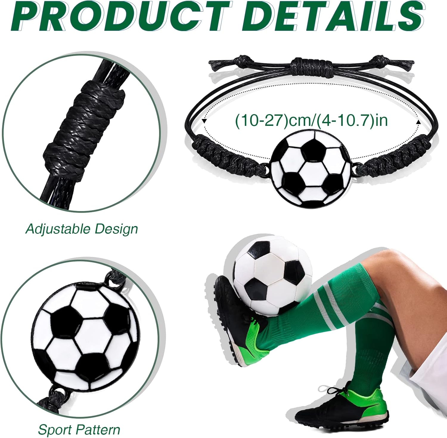 Kids sterling silver football bracelet by Melchior Jewellery with adjustable black cord and sport pattern charm