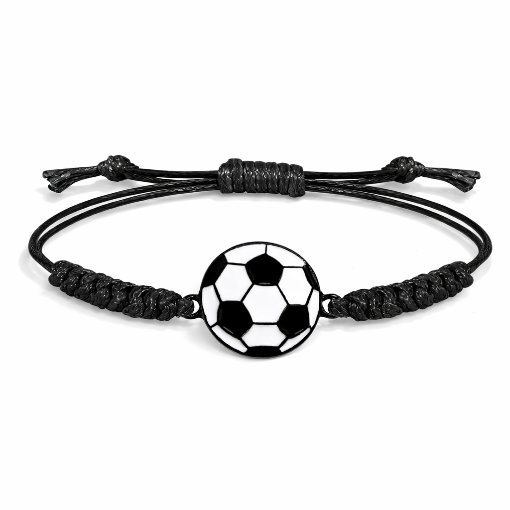 Melchior Jewellery kids sterling silver football bracelet with black adjustable cord and football charm