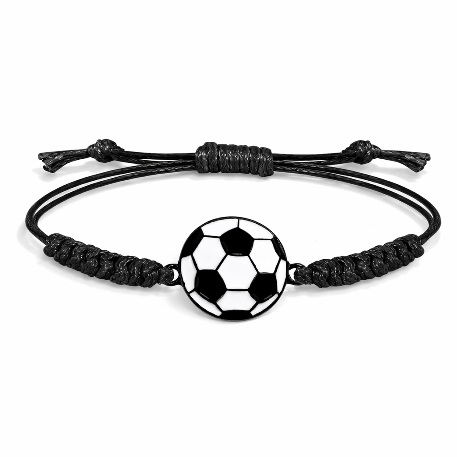 Melchior Jewellery kids sterling silver football bracelet with black adjustable cord and football charm