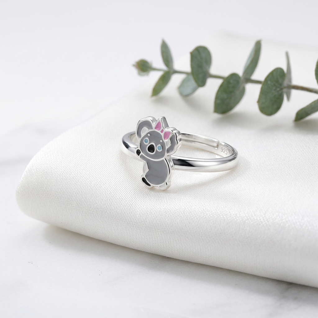 Children's Sterling Silver Adjustable Koala Bear Ring - Melchior Jewellery 