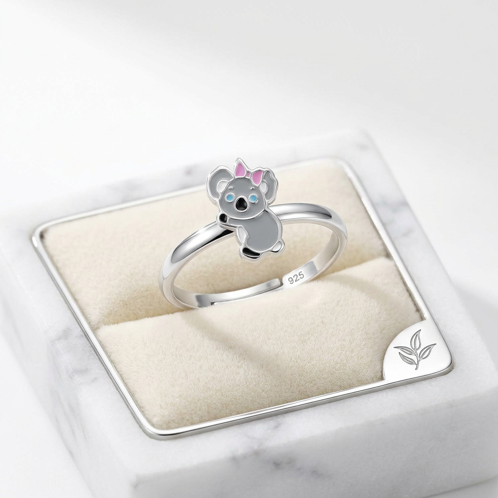 Adjustable Koala Bear Ring for children by Melchior Jewellery featuring a cute silver koala design