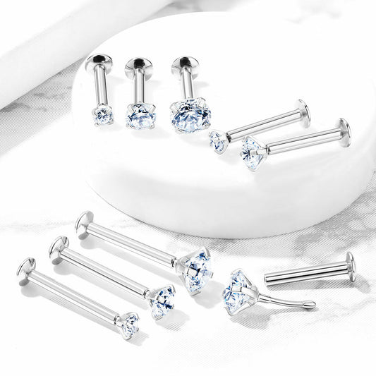 Clear CZ Steel Labret with Threadless top - Choose Your Size