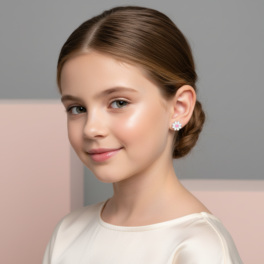 Kids Sterling Silver Daisy Flower Studs Earrings - Melchior Jewellery 