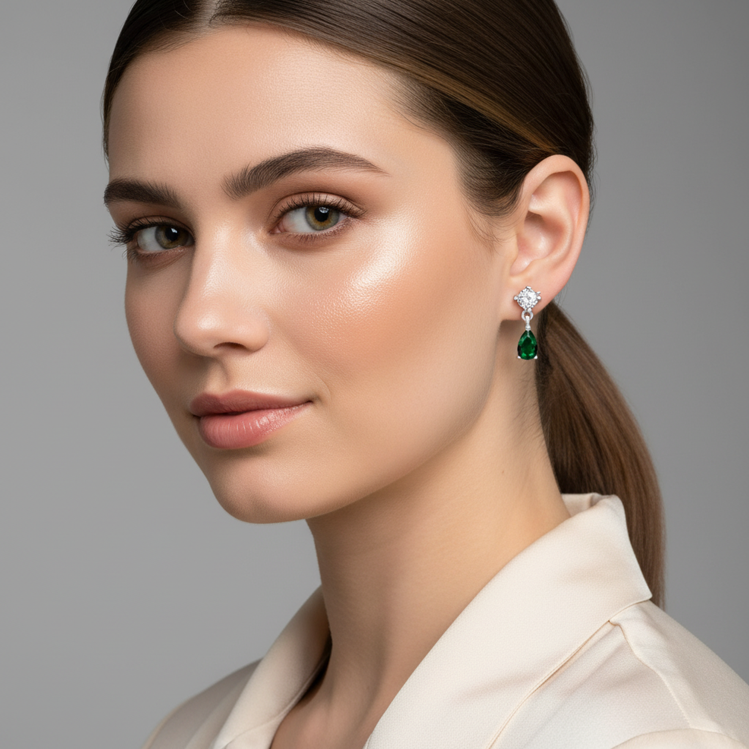 Sterling Silver CZ Emerald Pear Shaped Rhodium Plated Drop Earrings - Melchior Jewellery 