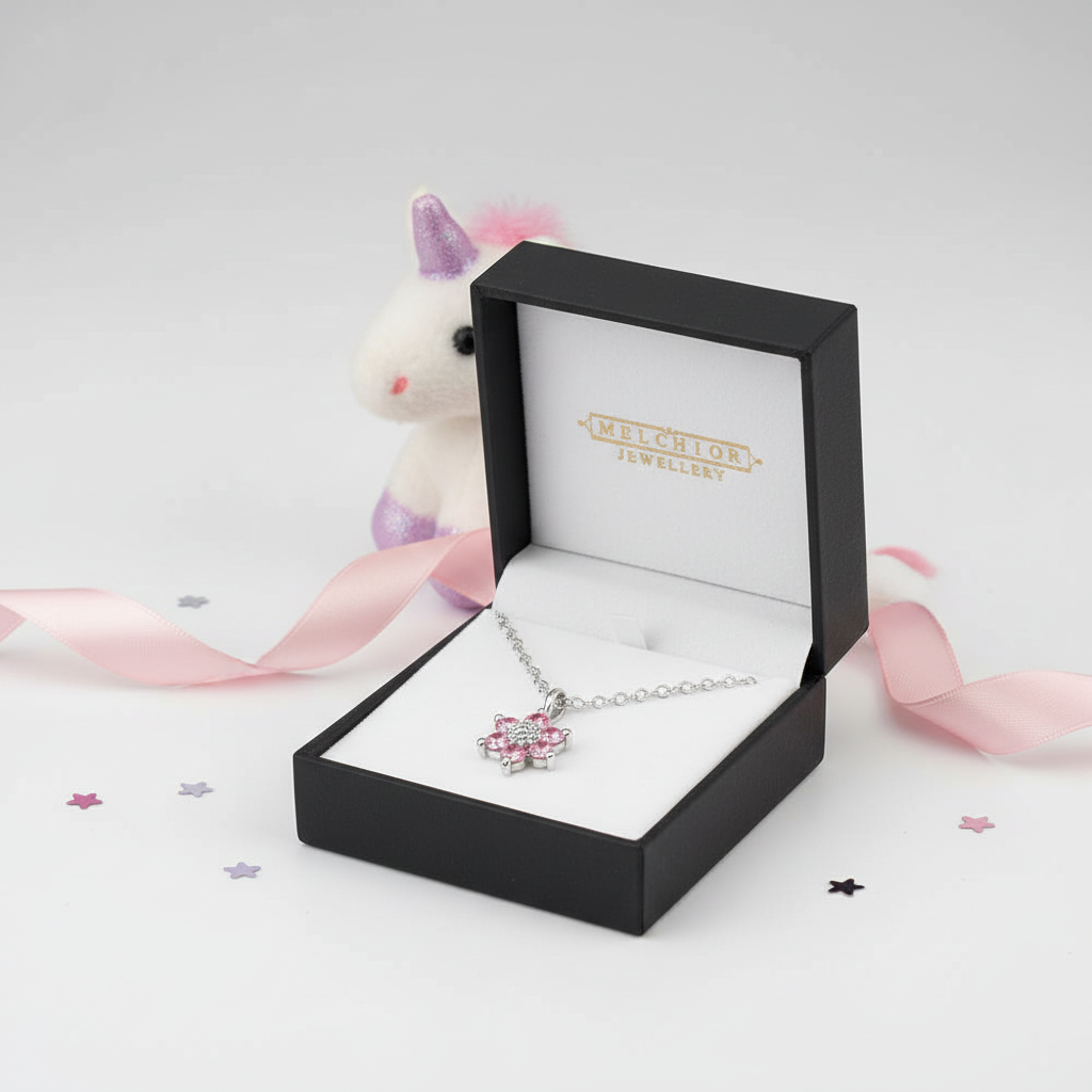 Melchior Jewellery Sparkly Pink Flower Necklace for Kids - Melchior Jewellery 