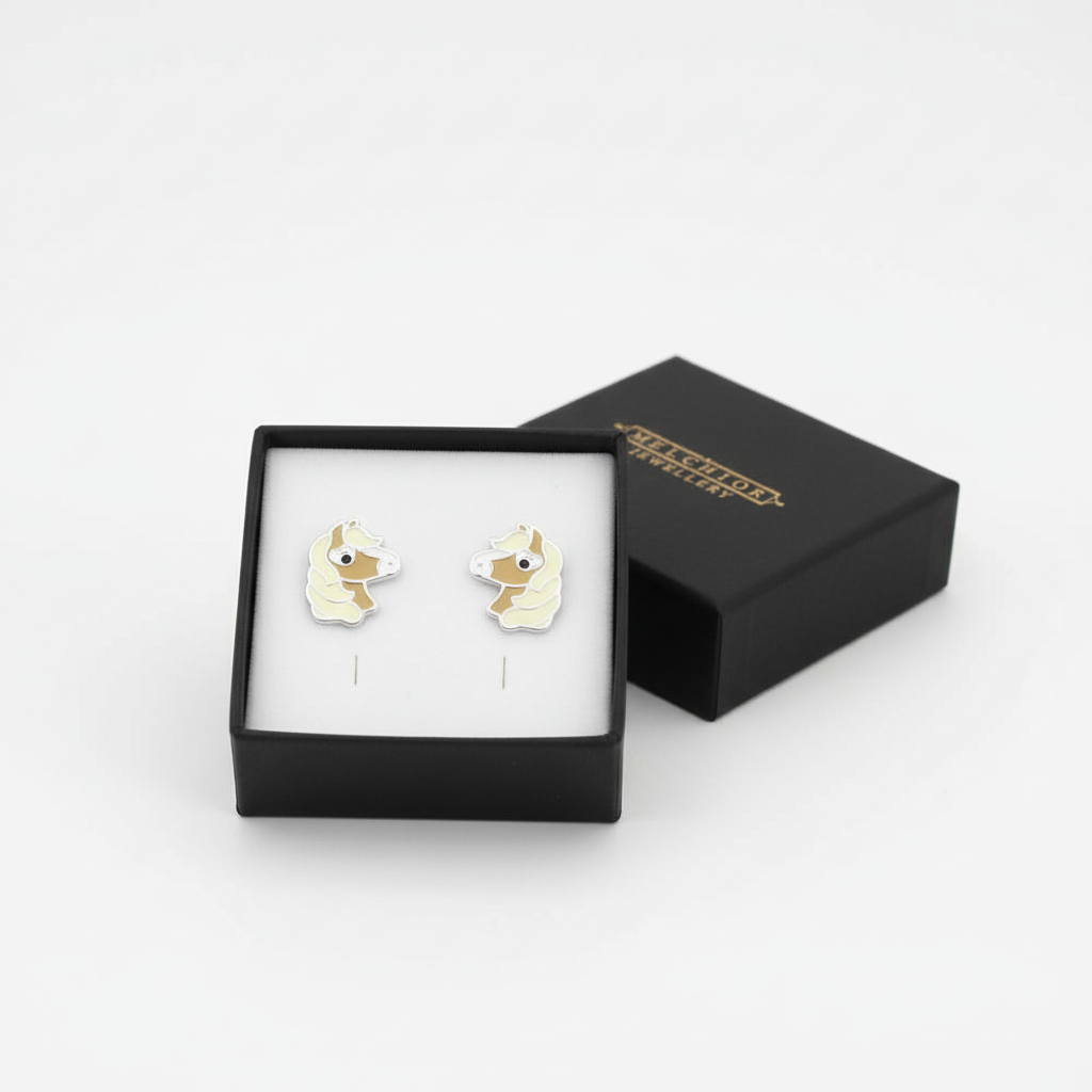 Melchior Girls Screw Back Horse Earrings in Sterling Silver - Melchior Jewellery 