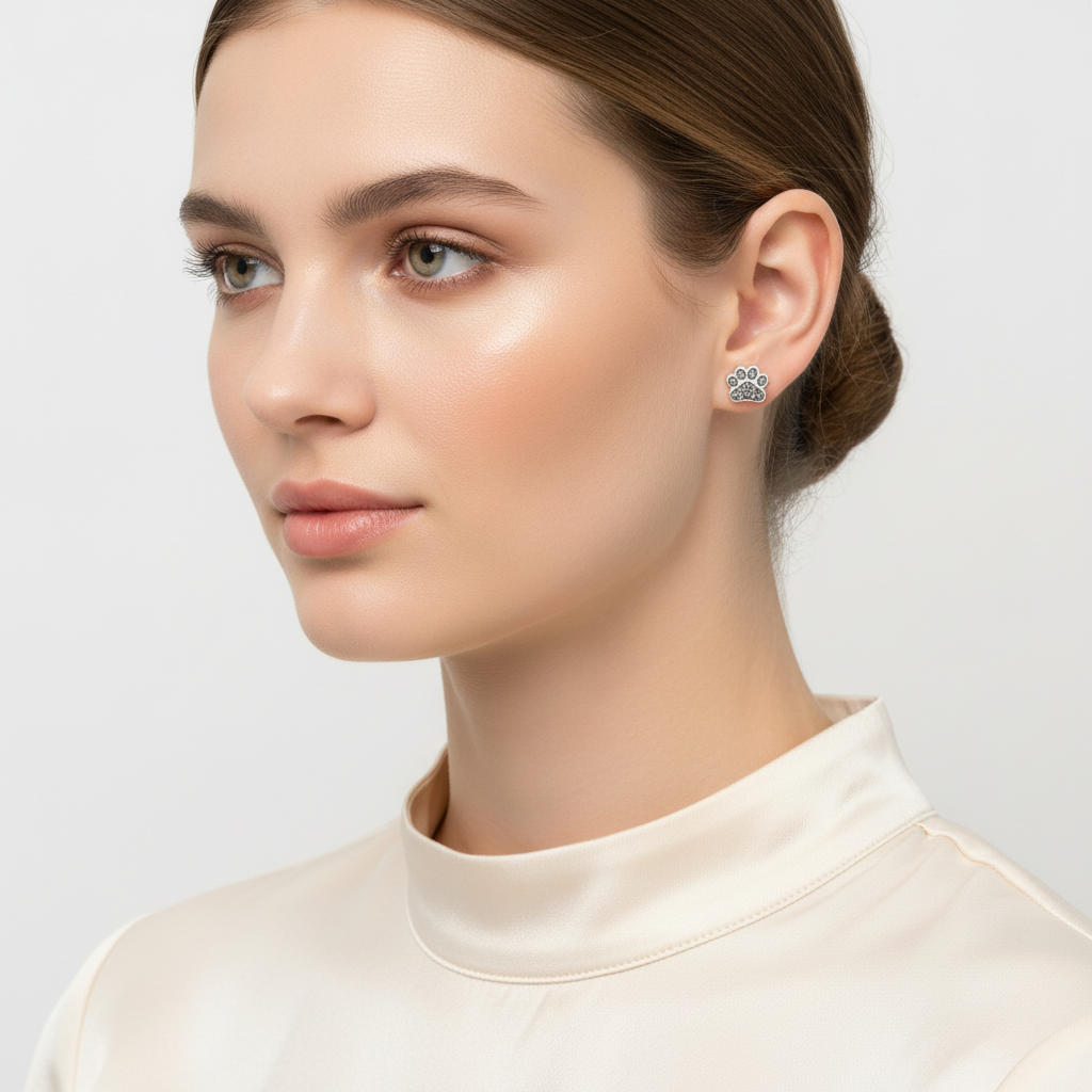 Sterling Silver Dog Paw Stud Earrings - Melchior Jewellery 