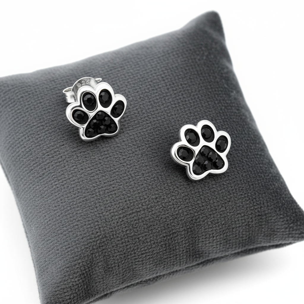 Sterling Silver Dog Paw Stud Earrings