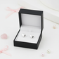 Melchior Jewellery girls sterling silver heart stud earrings displayed in a black gift box