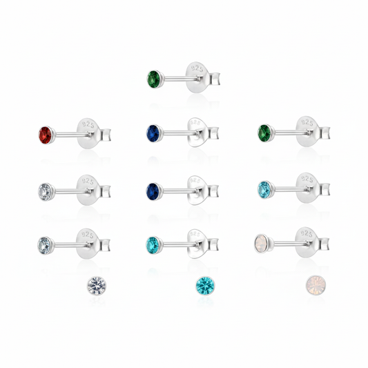 Sterling Silver 2mm Tiny Round Stud Earrings - Choose Your Colour - Melchior Jewellery 