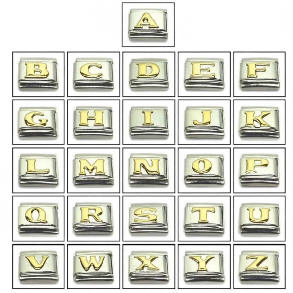 Steel Italian Charms A-Z Gold Letters - Melchior Jewellery 