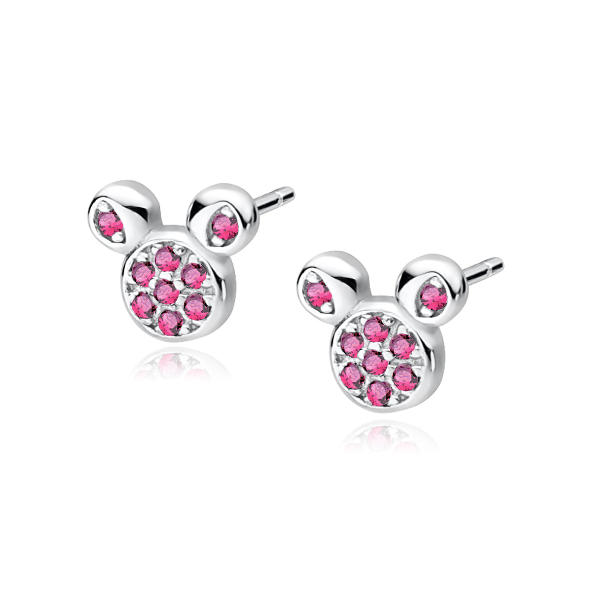 Melchior Jewellery children's sterling silver pink mouse earrings small stud with pink crystals