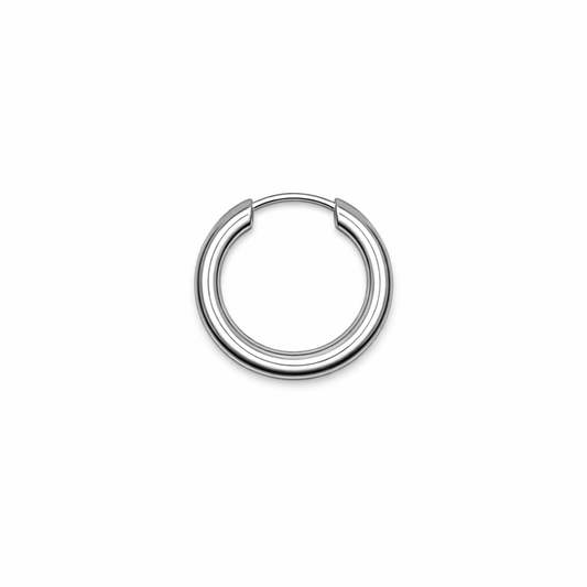 18mm mens hoop earring in polished silver from Melchior Jewellery with smooth, sleek design