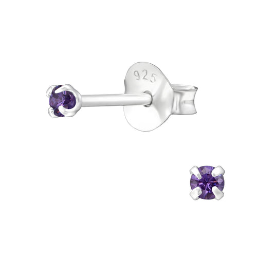 Melchior Jewellery childrens 925 sterling silver studs with purple stone 2mm claw set round earrings