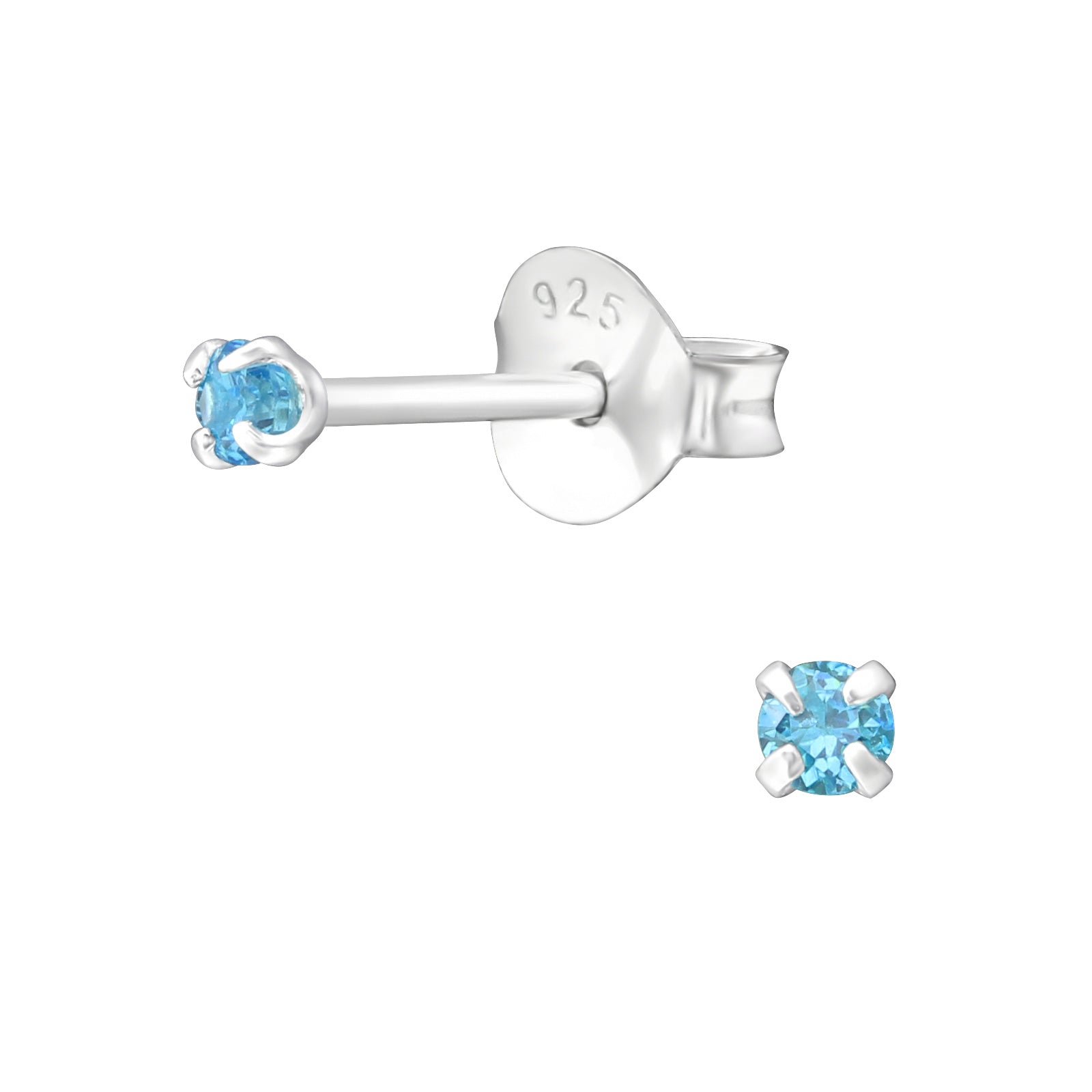 Melchior Jewellery childrens 925 sterling silver stud with blue stone 2mm claw set round earrings for sensitive ears
