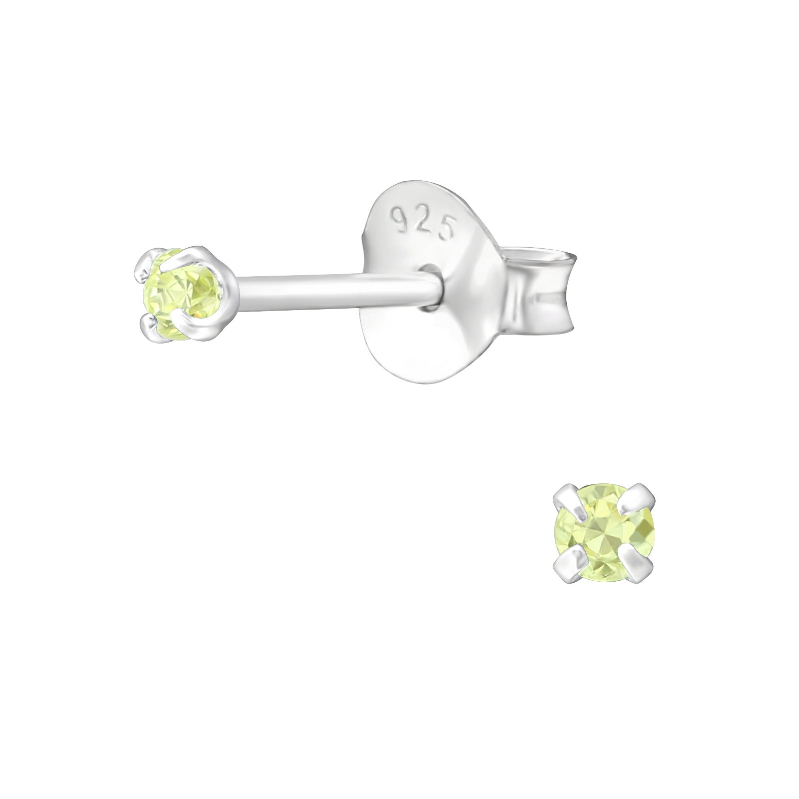 Melchior Jewellery childrens 2mm claw set round earrings sterling silver pale green gemstone studs