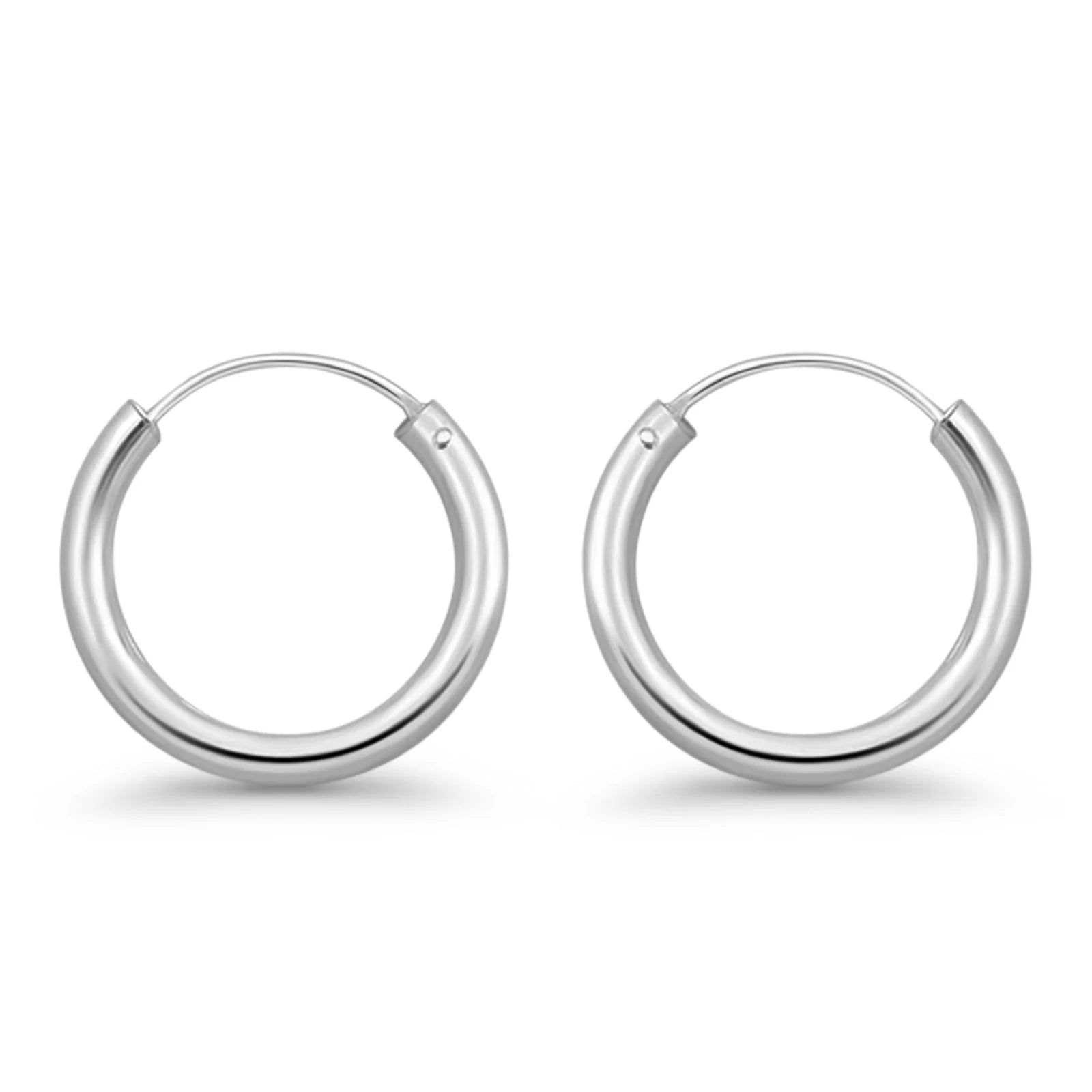 Melchior Jewellery womens polished silver hoop earrings 2mm thick rhodium plated hoops with hinged closure