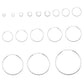 Melchior Jewellery womens earrings display multiple sizes of 2mm thick rhodium plated hoops