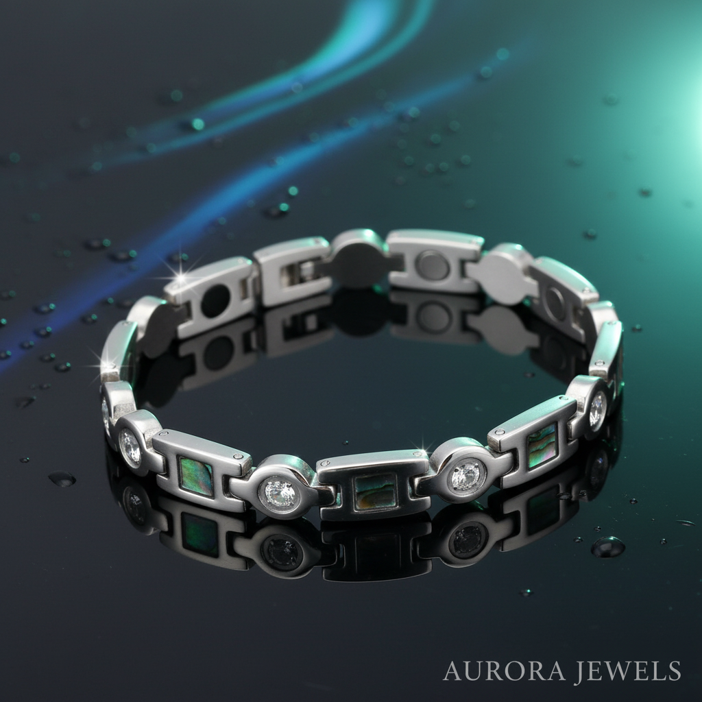 4 in 1 healing magnetic bracelet ladies made of silver with embedded stones designed by Melchior Jewellery