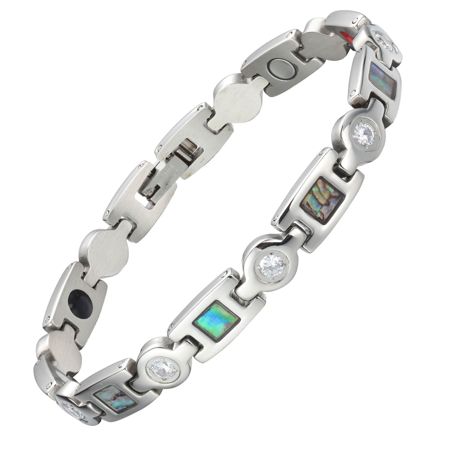 Melchior Jewellery 4 in 1 healing magnetic bracelet ladies with silver links and decorative stones