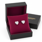 Melchior Jewellery 4mm heart earrings for girls in silver with clear stones in black gift box
