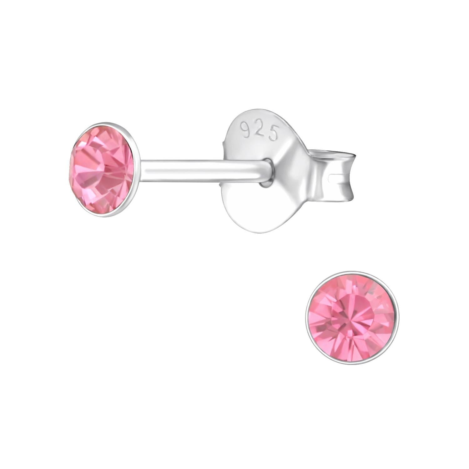 Melchior Jewellery 4mm round cubic zirconia earrings with pink stones set in sterling silver