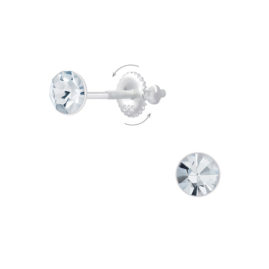 Melchior Jewellery 4mm screw back earrings for kids with clear gemstone studs and secure screw backing