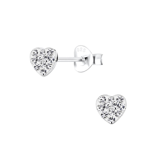 Melchior Jewellery 5mm heart stud earrings for children with sparkling crystals in silver