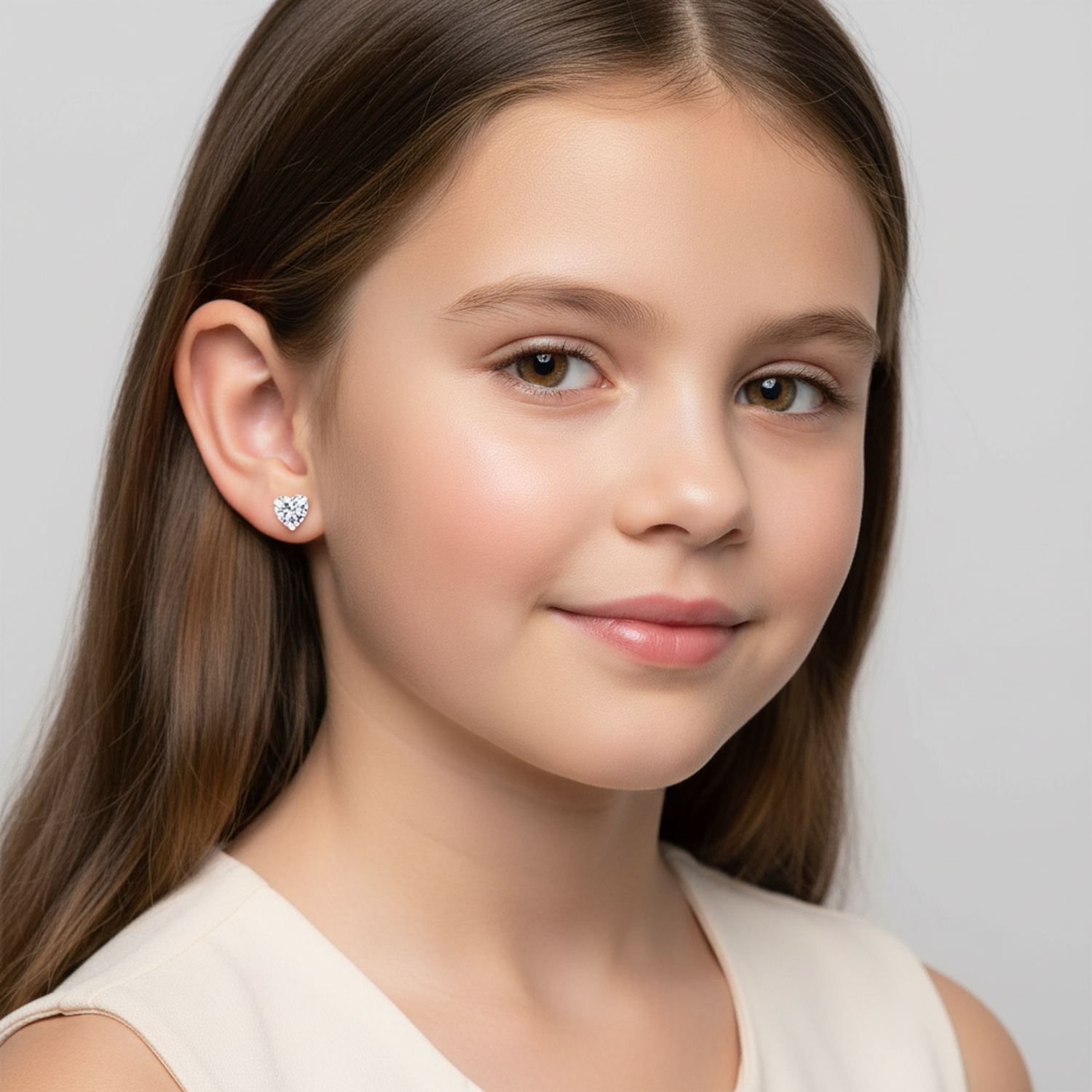 sterling silver 6mm CZ screw back earrings for girls heart shape childrens earrings