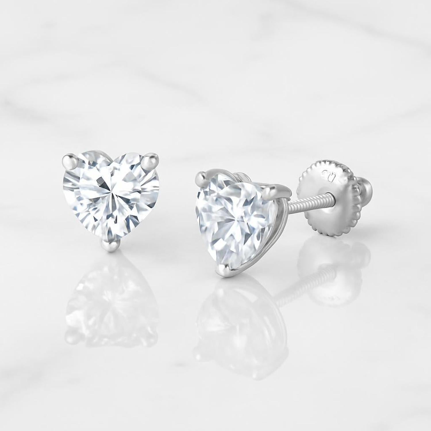 Sterling silver 6mm CZ screw back earrings for girls heart shaped clear cubic zirconia studs