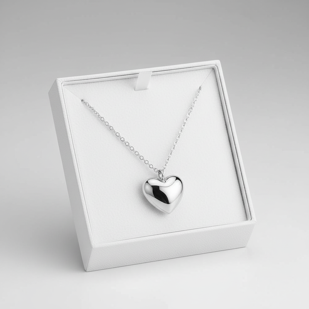 925 silver plain heart pendant necklace by Melchior Jewellery displayed in a white jewellery box